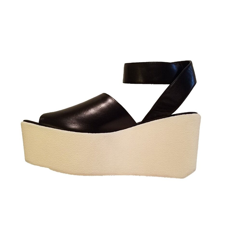 NEW DEREK LAM Black Leather FABIAN Wedge Platform Sandals Women's Size 10M 10023